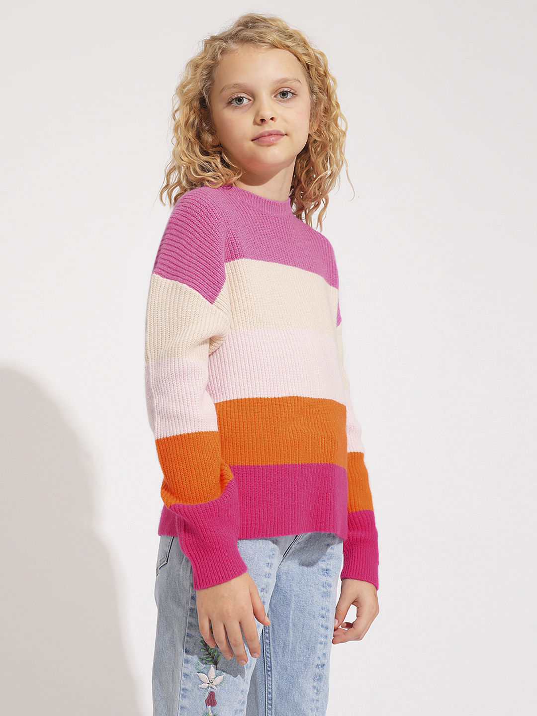 Girls Pink Colourblocked Pullover