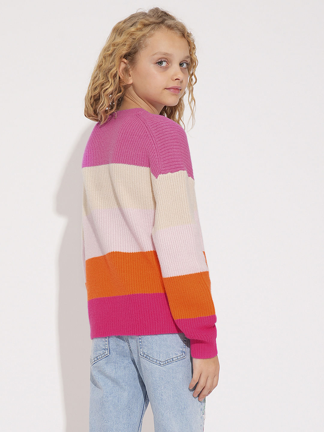 Girls Pink Colourblocked Pullover