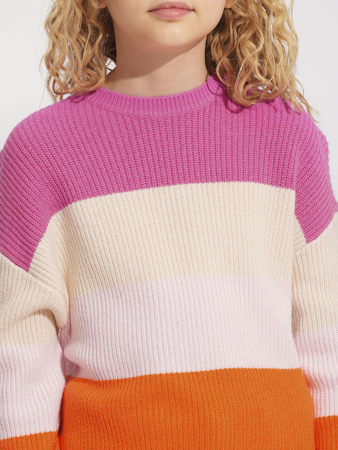 Girls Pink Colourblocked Pullover