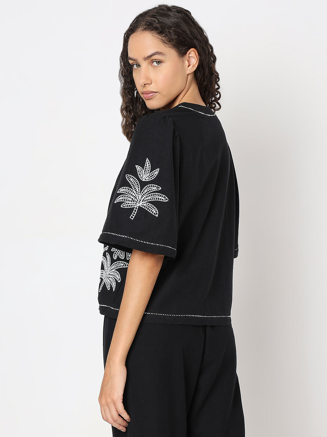 Black Embroidered Co-Ord Set Top