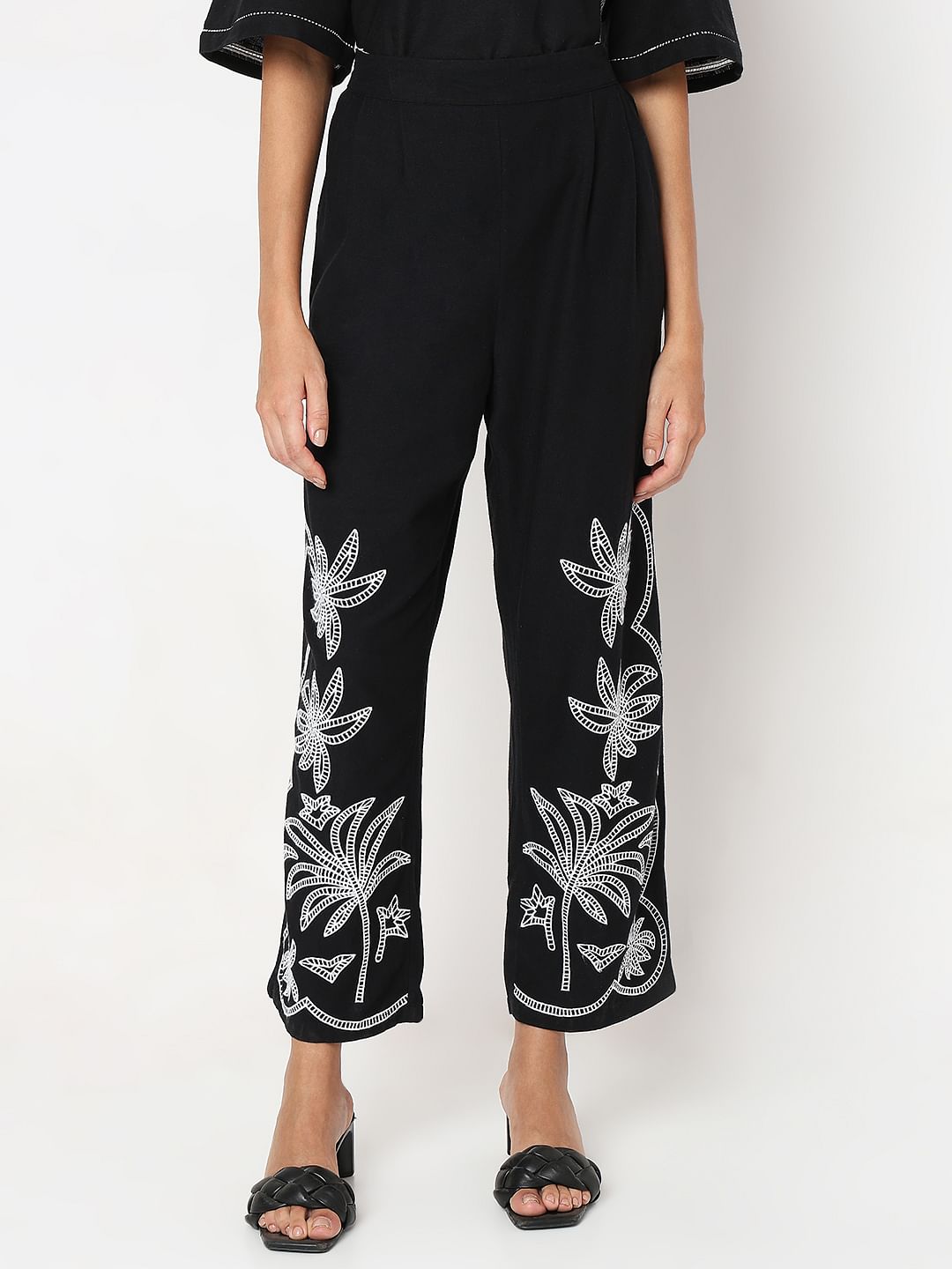 Black Embroidered Co-Ord Set Pants