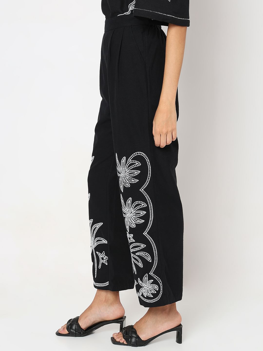 Black Embroidered Co-Ord Set Pants