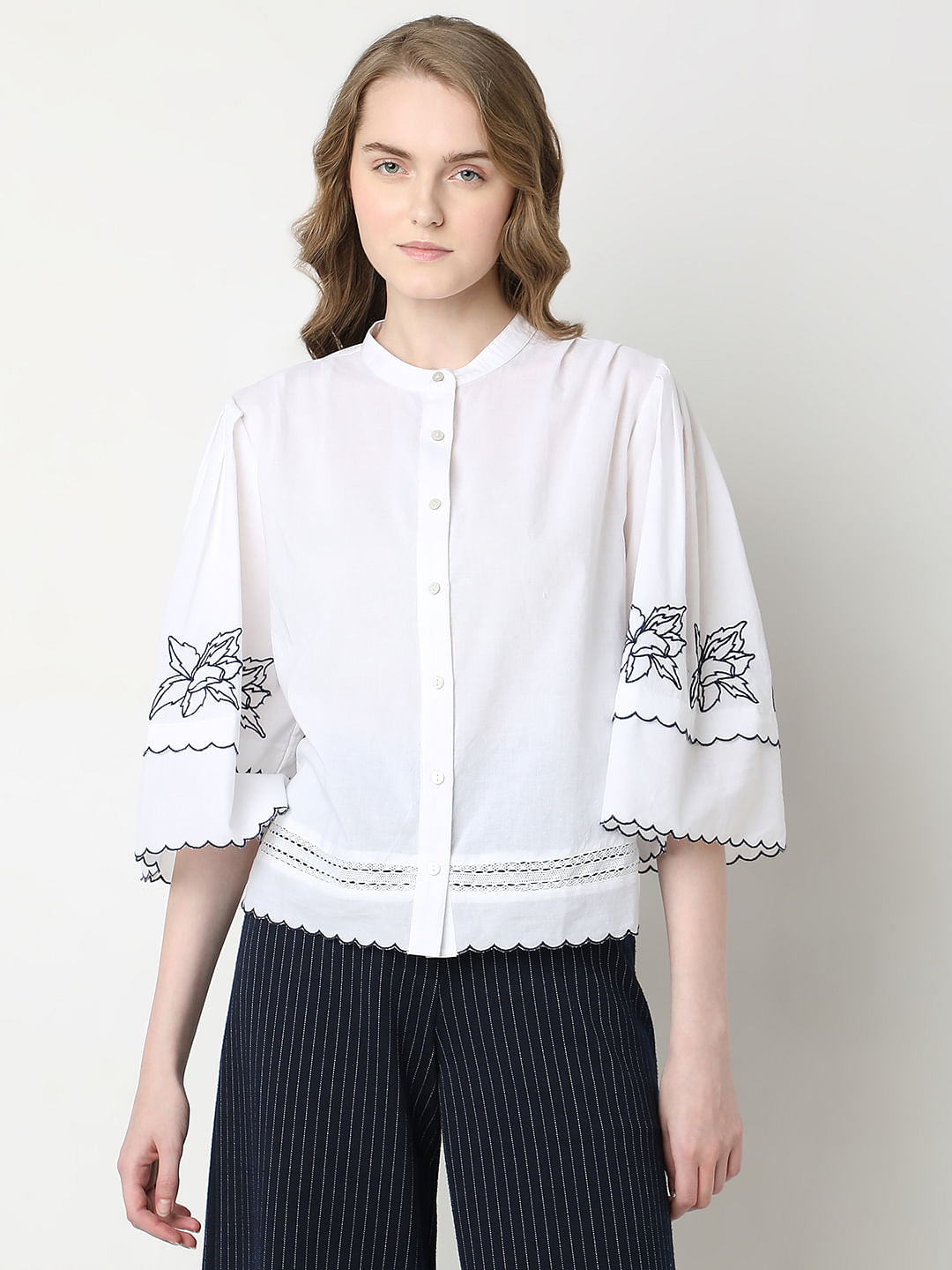 White Embroidered Cotton Shirt