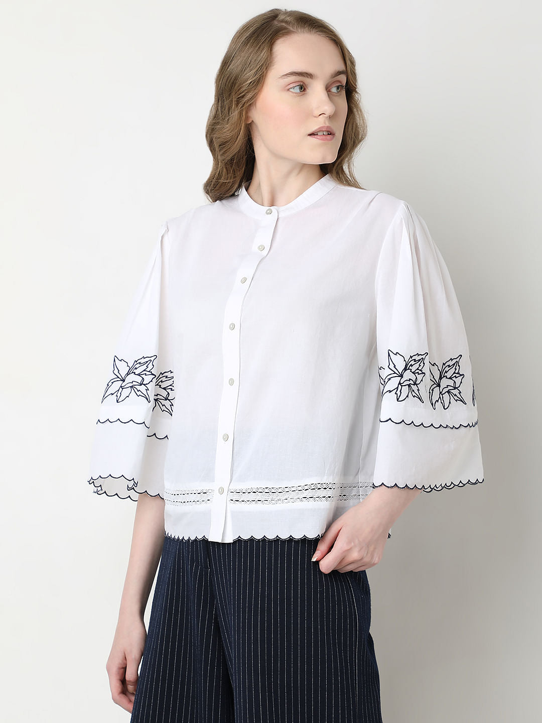White Embroidered Cotton Shirt