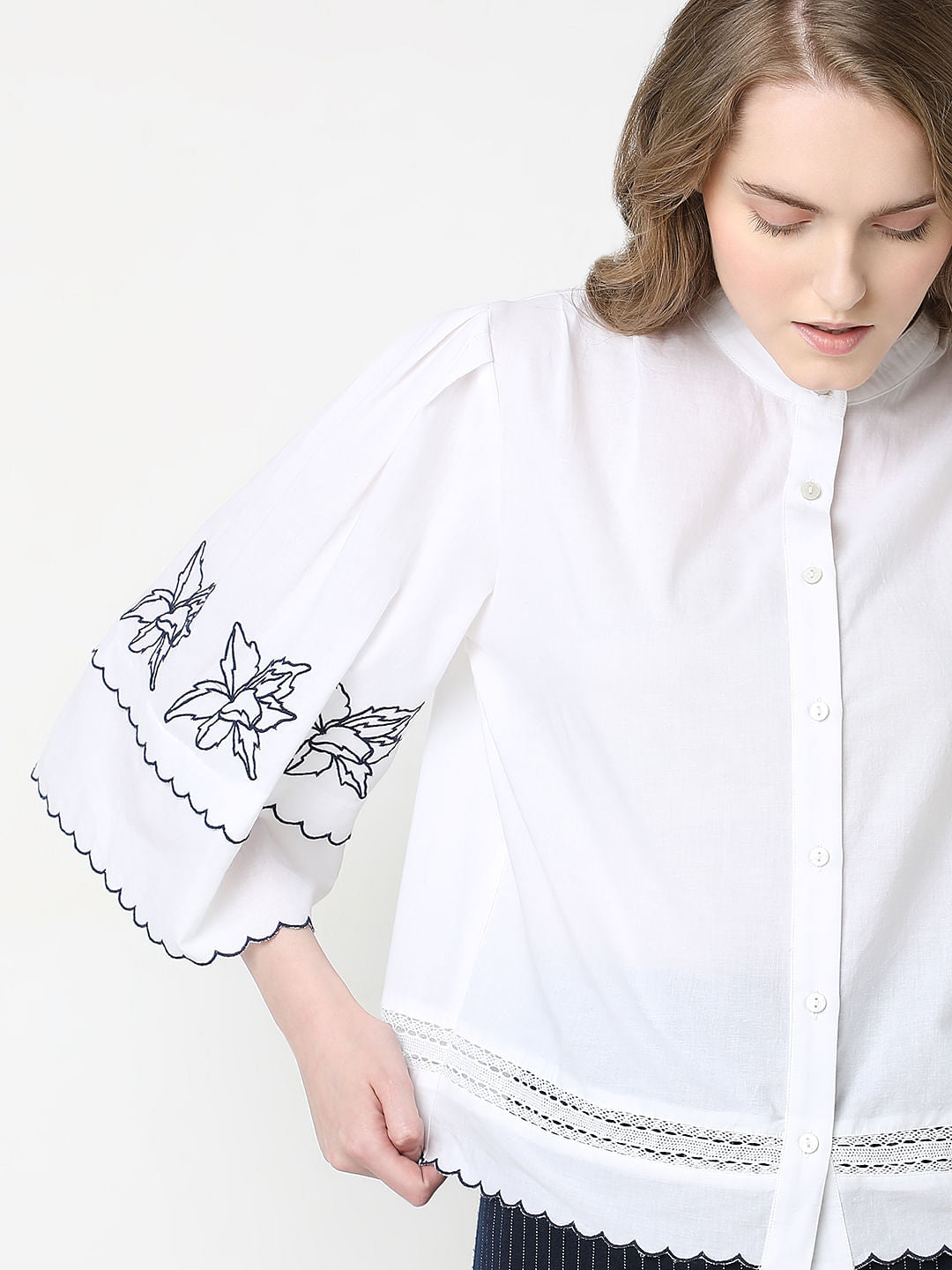 White Embroidered Cotton Shirt