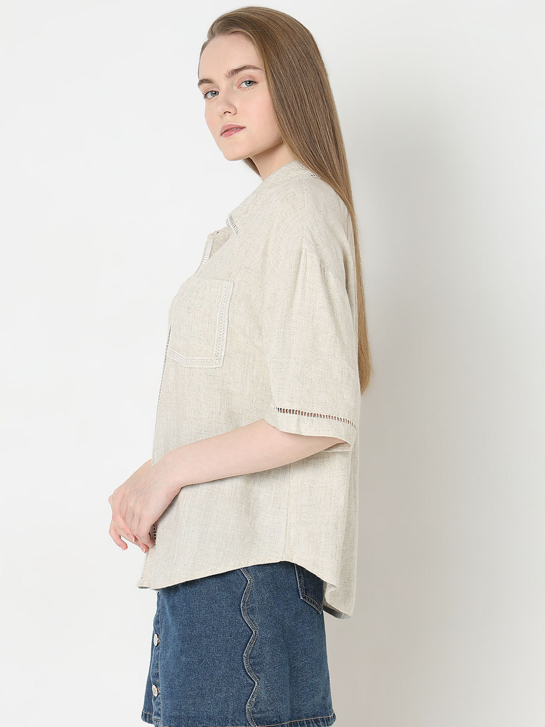 Dark Beige Drop Shoulder Shirt