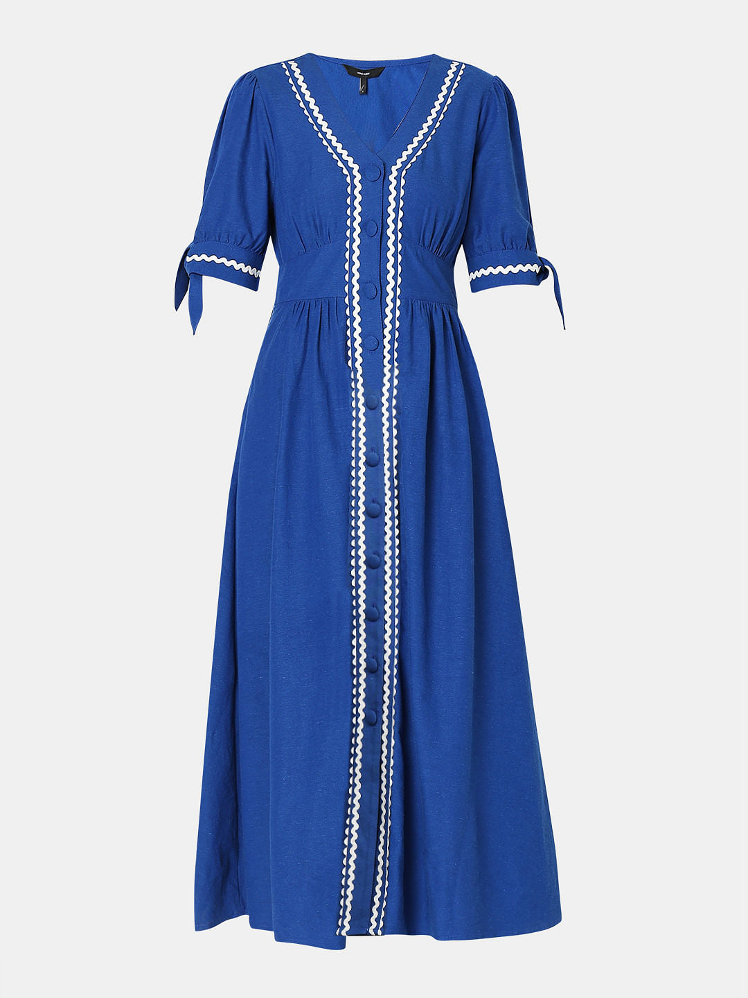 Blue Contrast Lace Detail Midi Dress