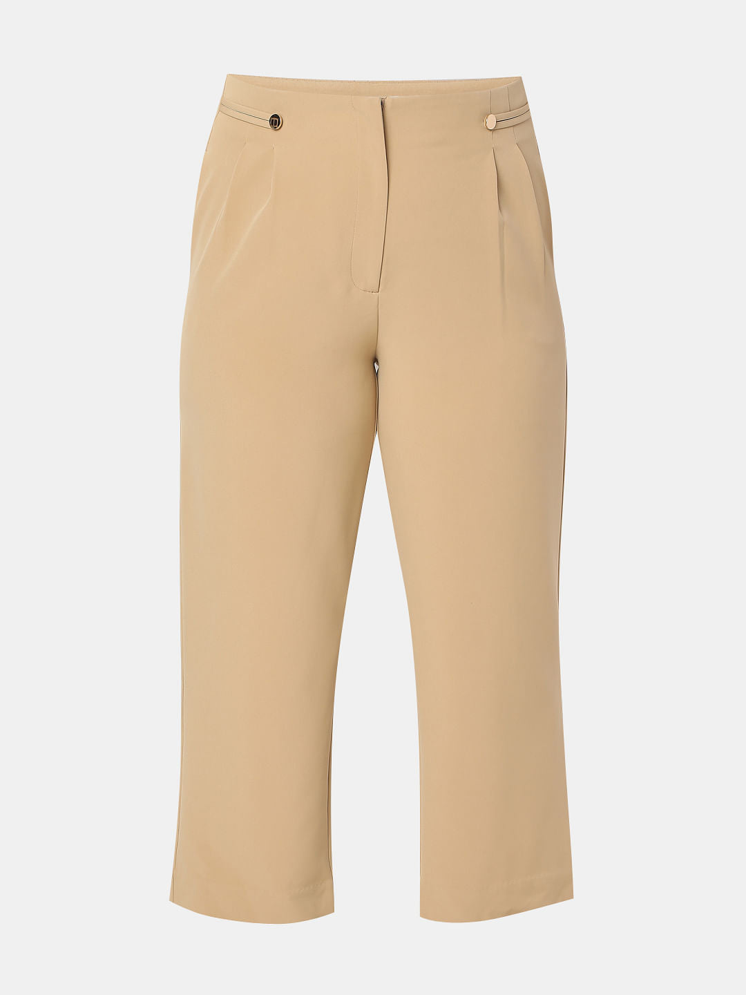 Curve Beige High Rise Straight Fit Pants