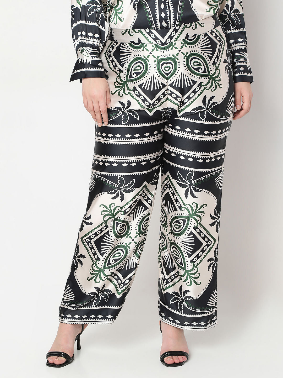 Curve Black Printed Co-Ord Set Pants