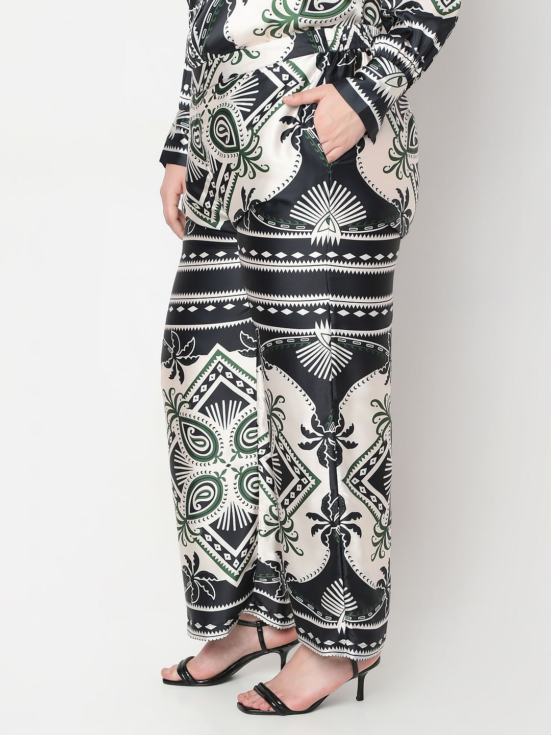 Curve Black Printed Co-Ord Set Pants