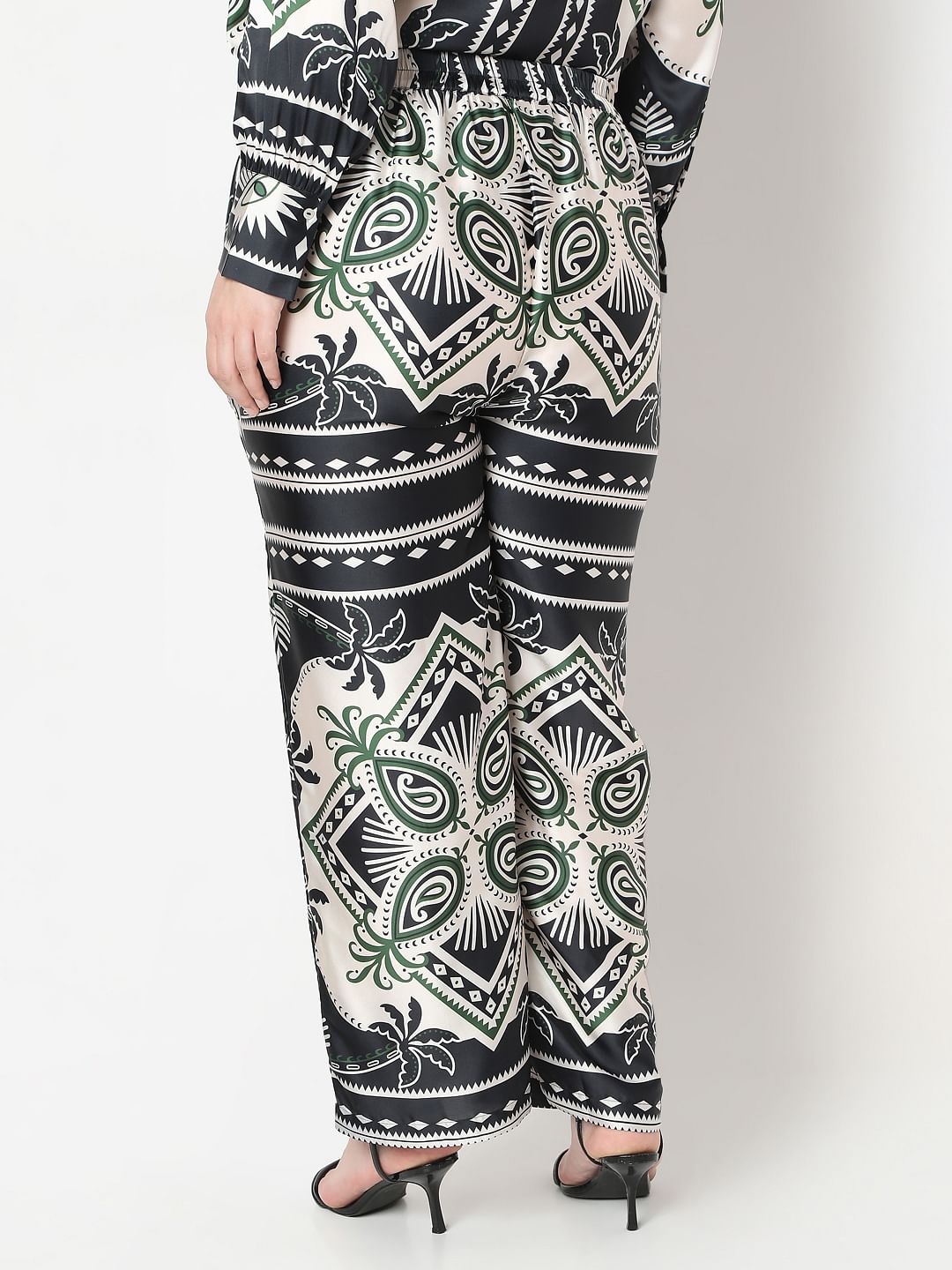 Curve Black Printed Co-Ord Set Pants