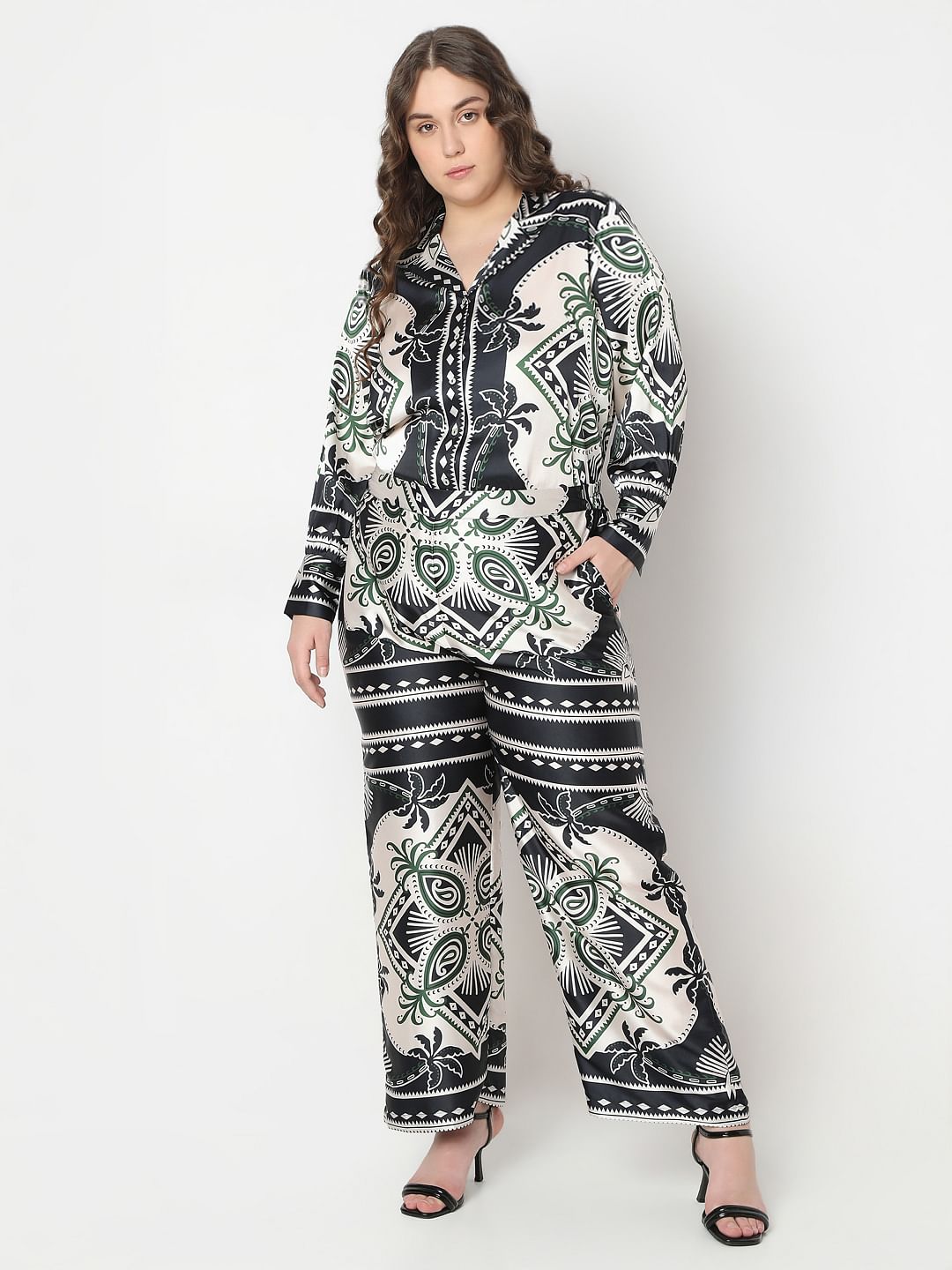 Curve Black Printed Co-Ord Set Pants
