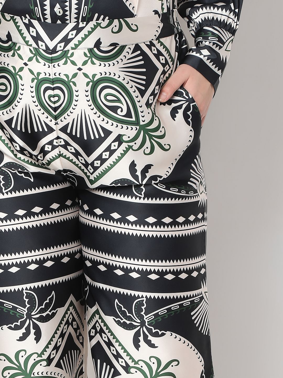 Curve Black Printed Co-Ord Set Pants