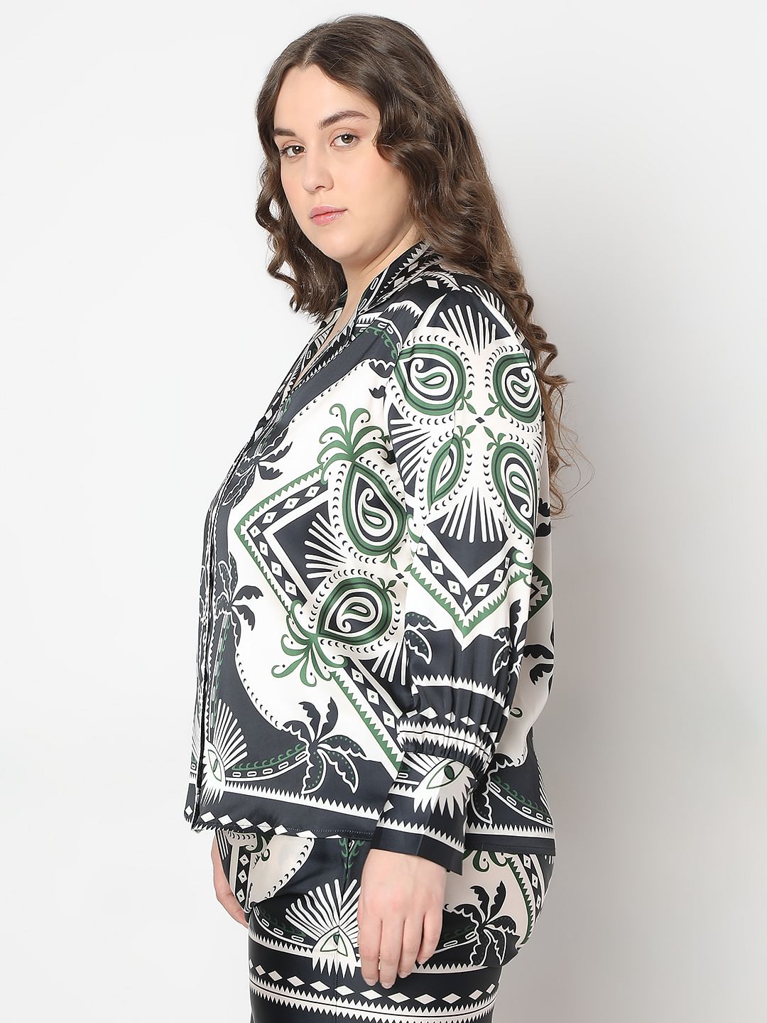 Curve Black Printed Co-Ord Set Shirt