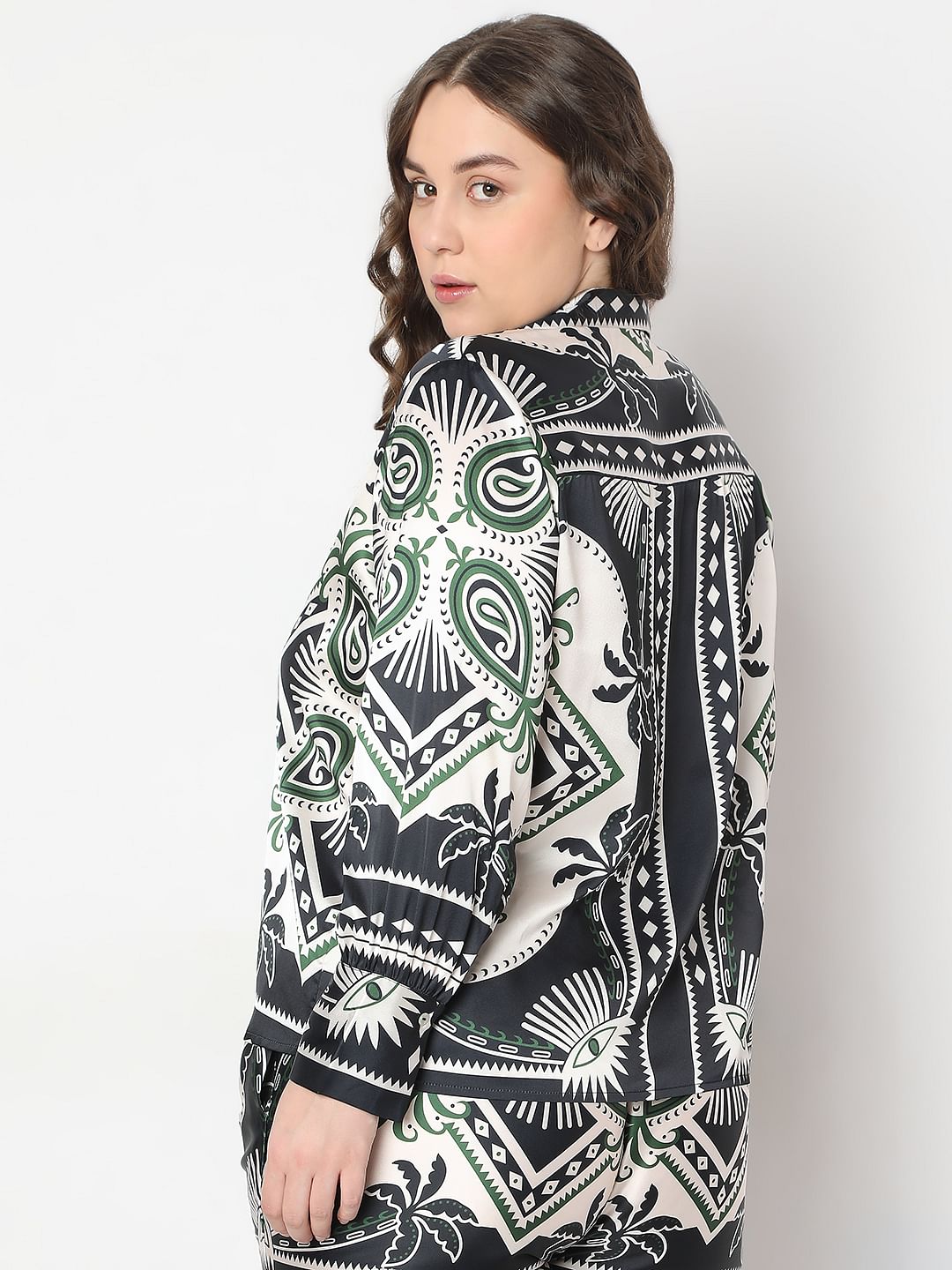 Curve Black Printed Co-Ord Set Shirt