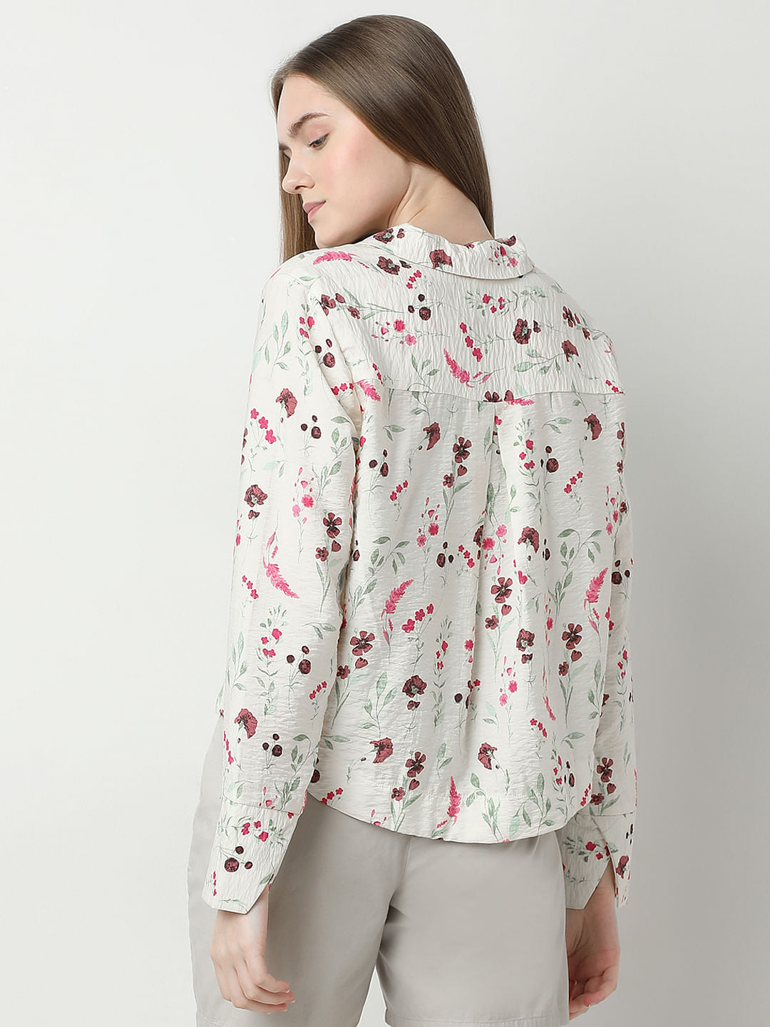 Beige Floral Print Shirt