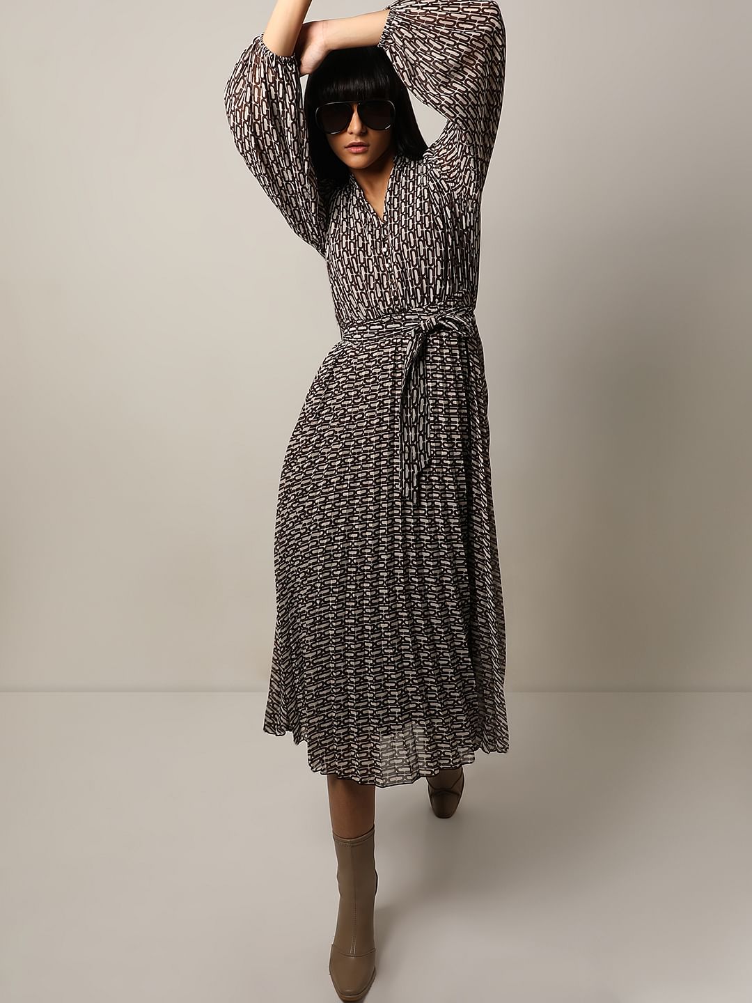 Black Printed Midi Dress