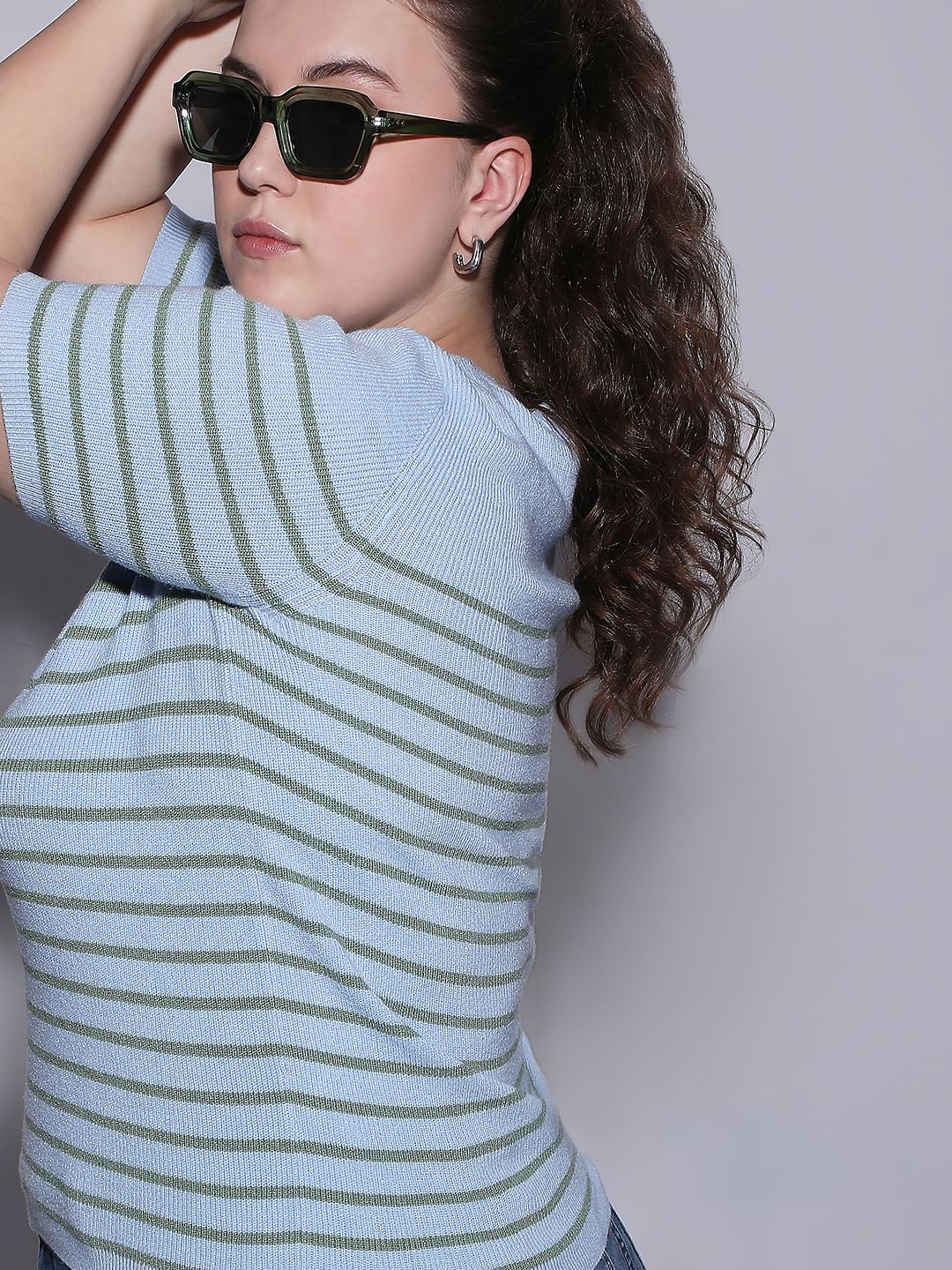 Curve Blue Short Sleeves Top