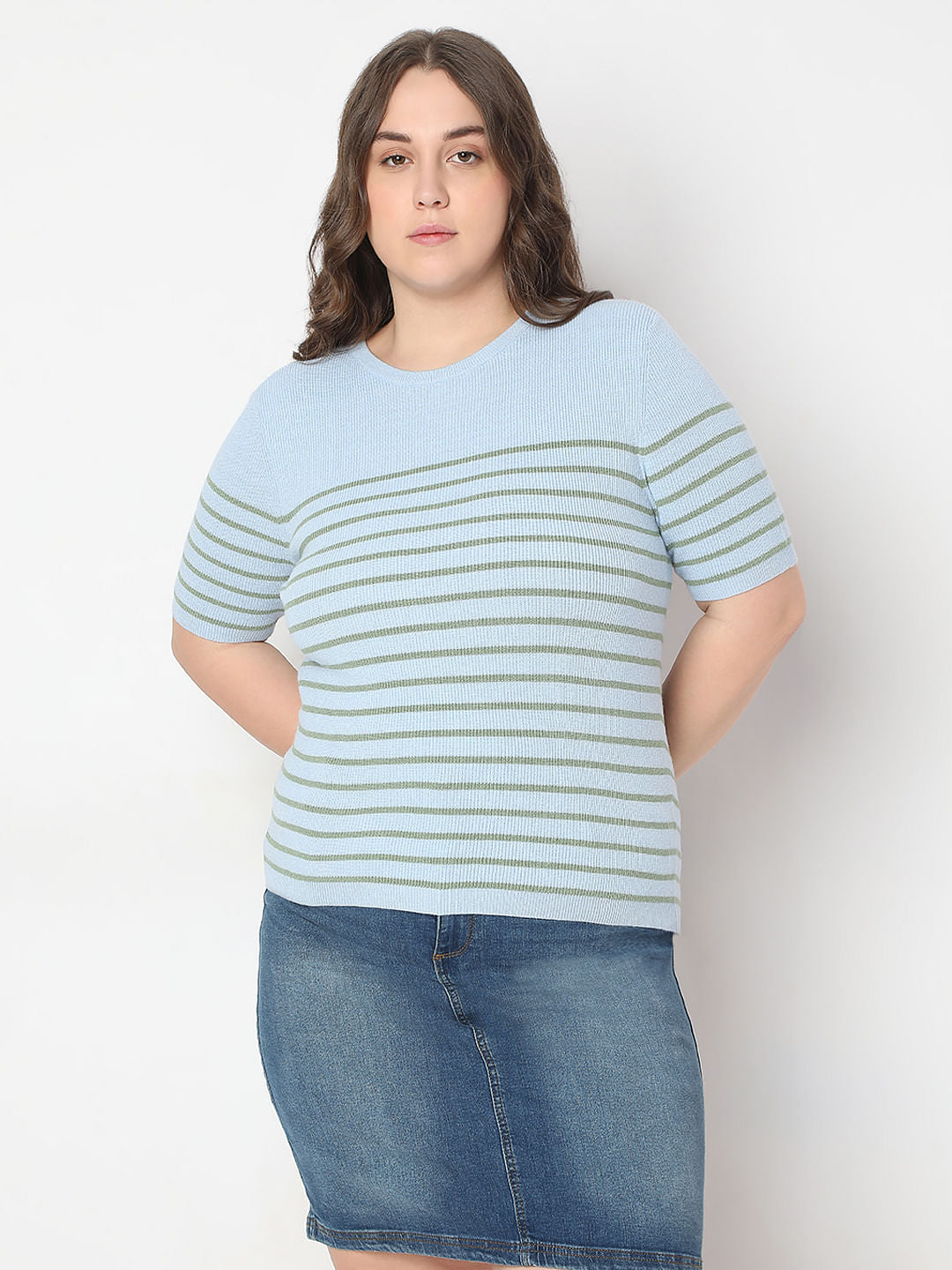 Curve Blue Short Sleeves Top
