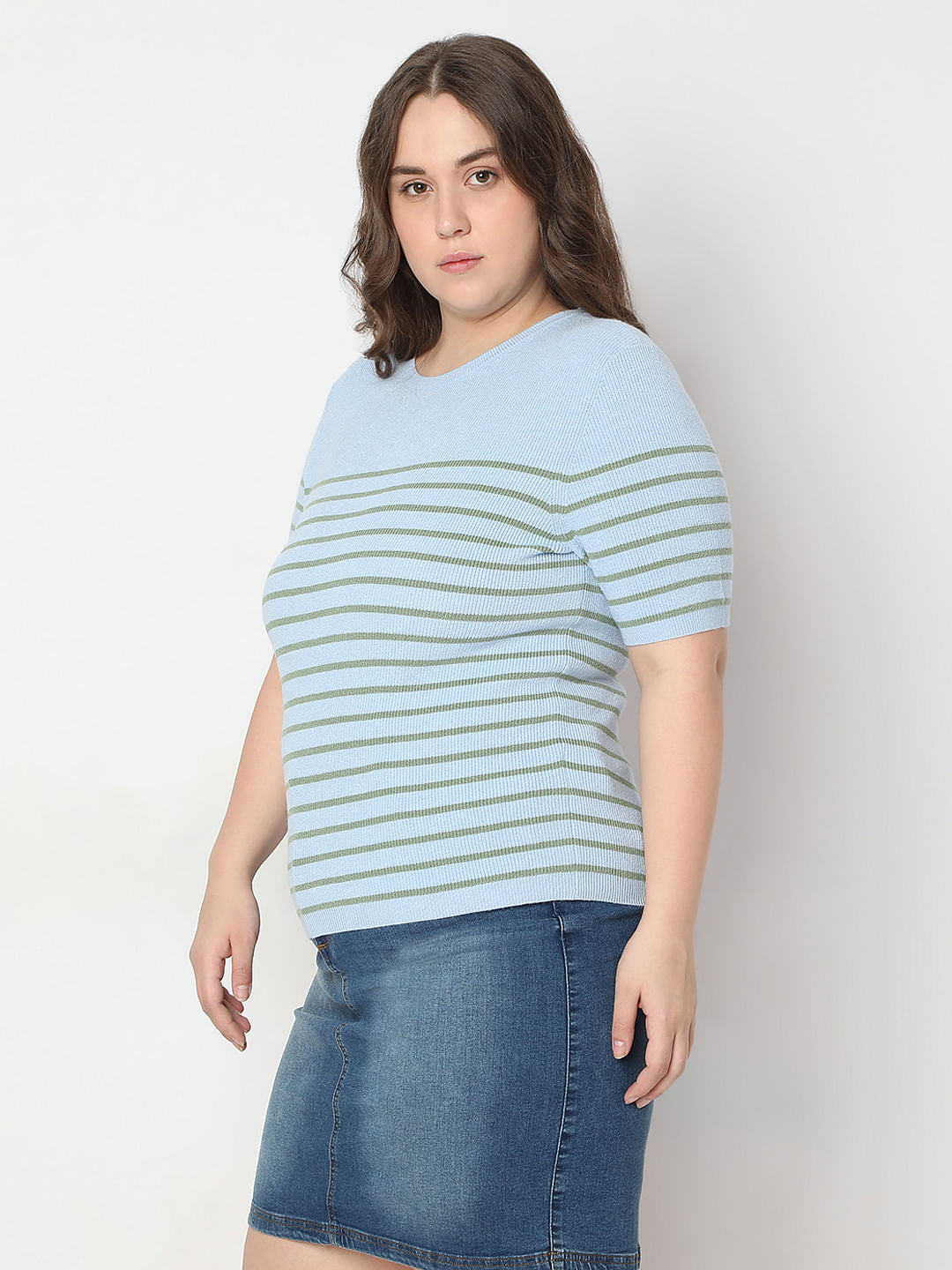Curve Blue Short Sleeves Top