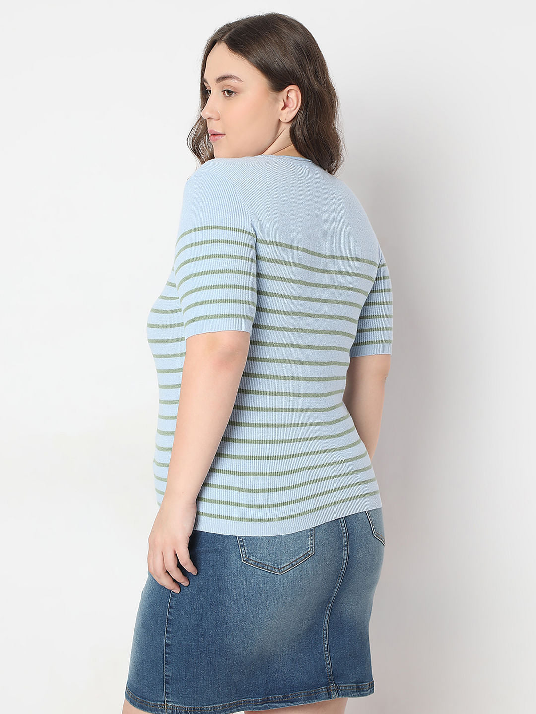 Curve Blue Short Sleeves Top