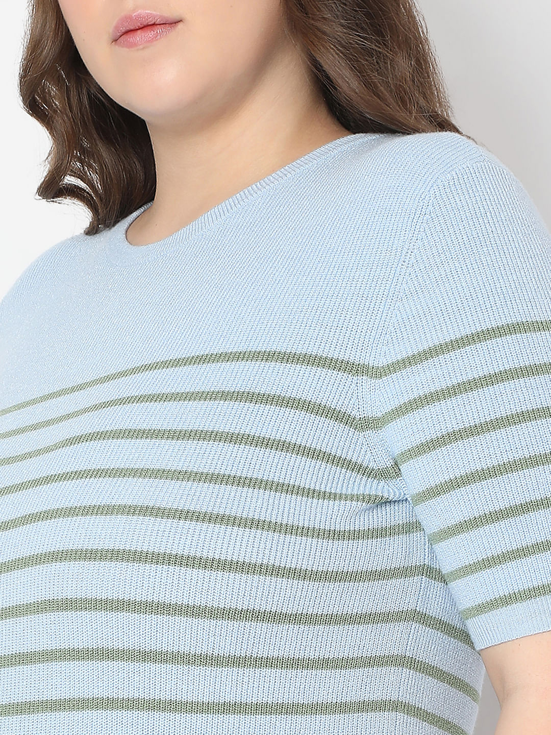 Curve Blue Short Sleeves Top