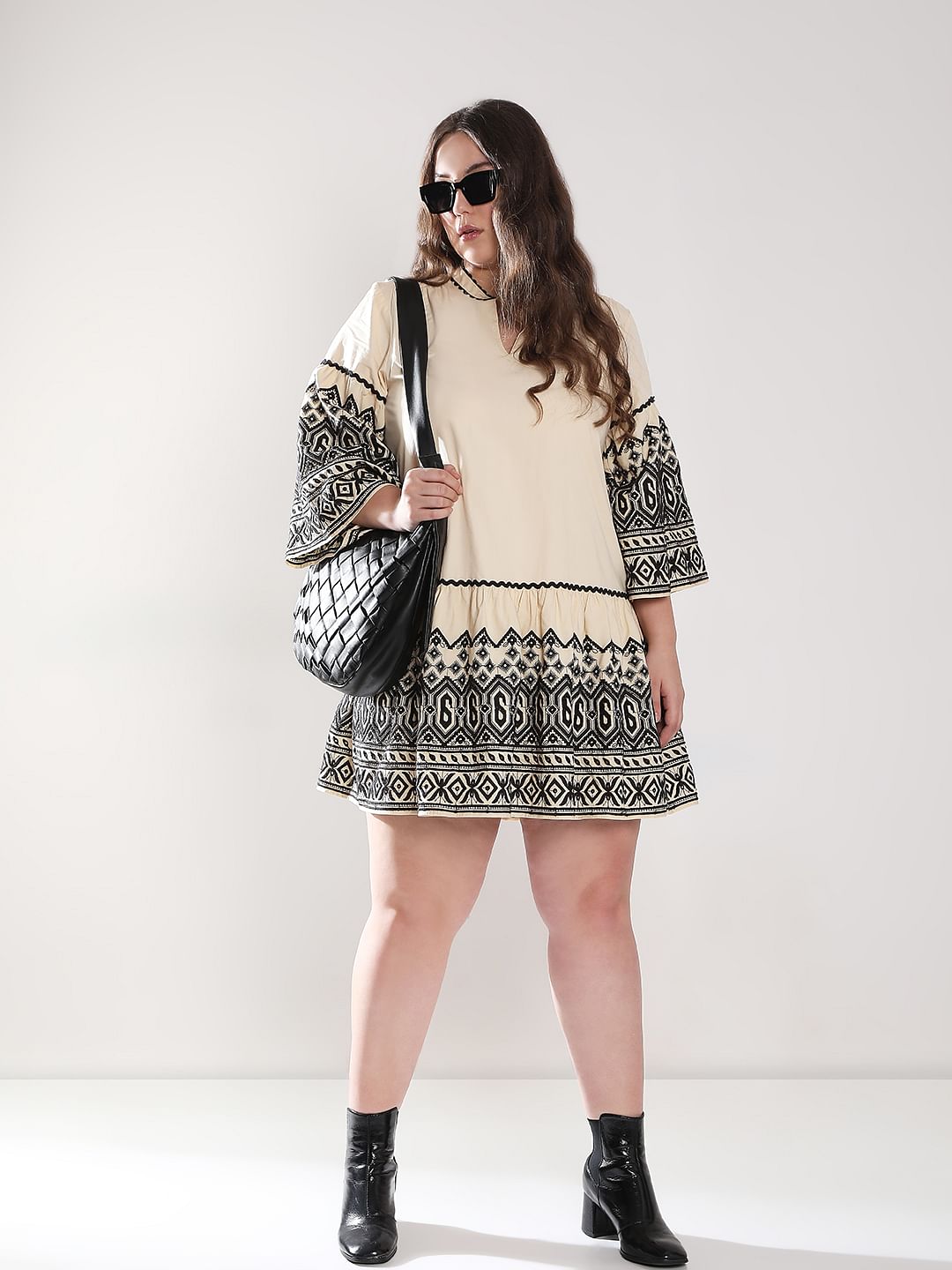 Curve Beige Printed Shift Dress
