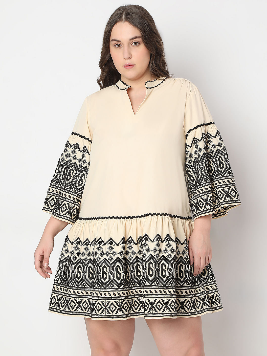 Curve Beige Printed Shift Dress