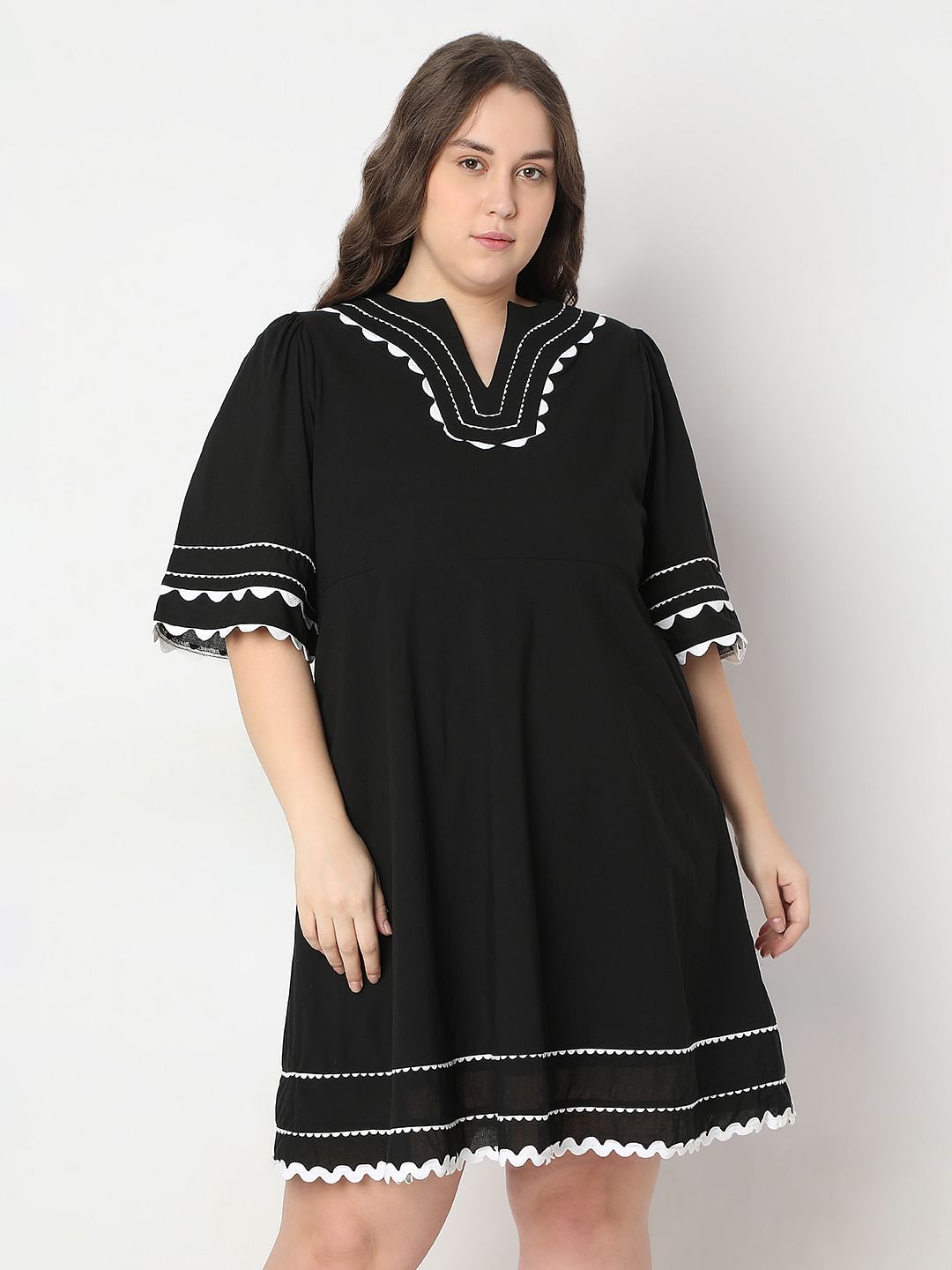 Curve Black Printed Shift Dress