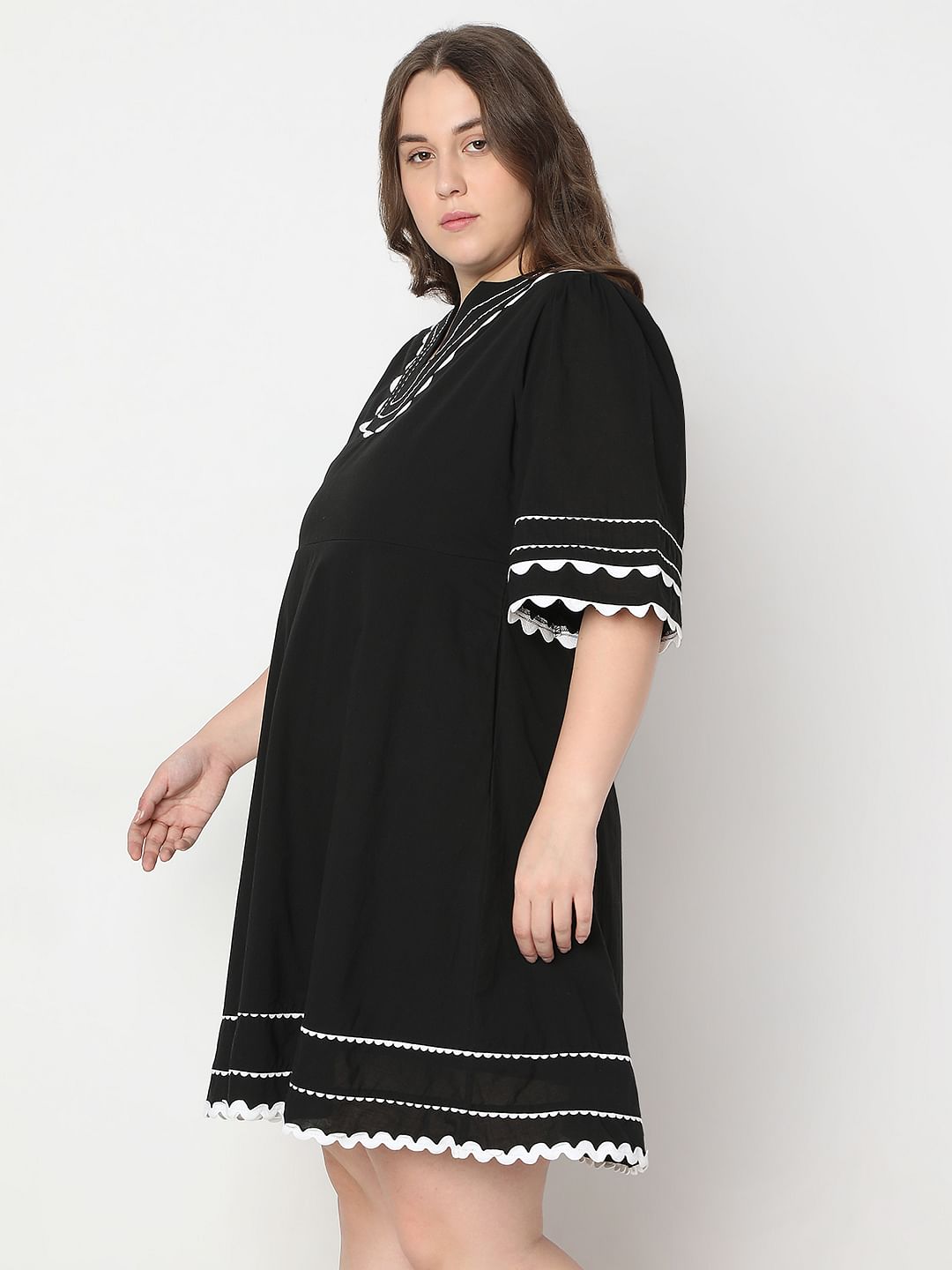 Curve Black Printed Shift Dress