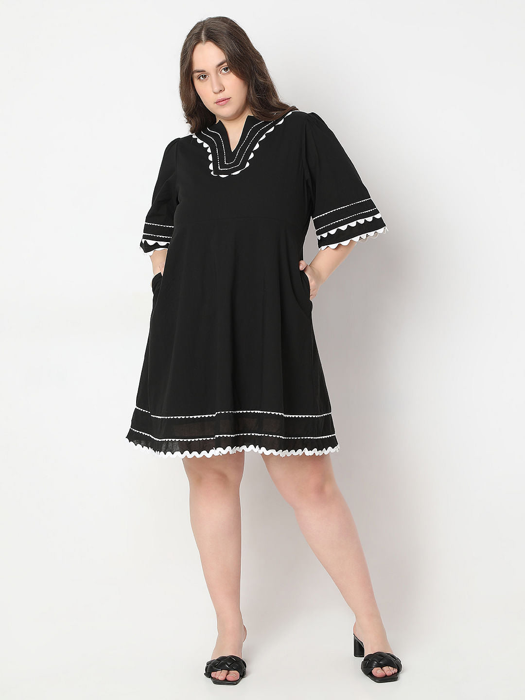 Curve Black Printed Shift Dress