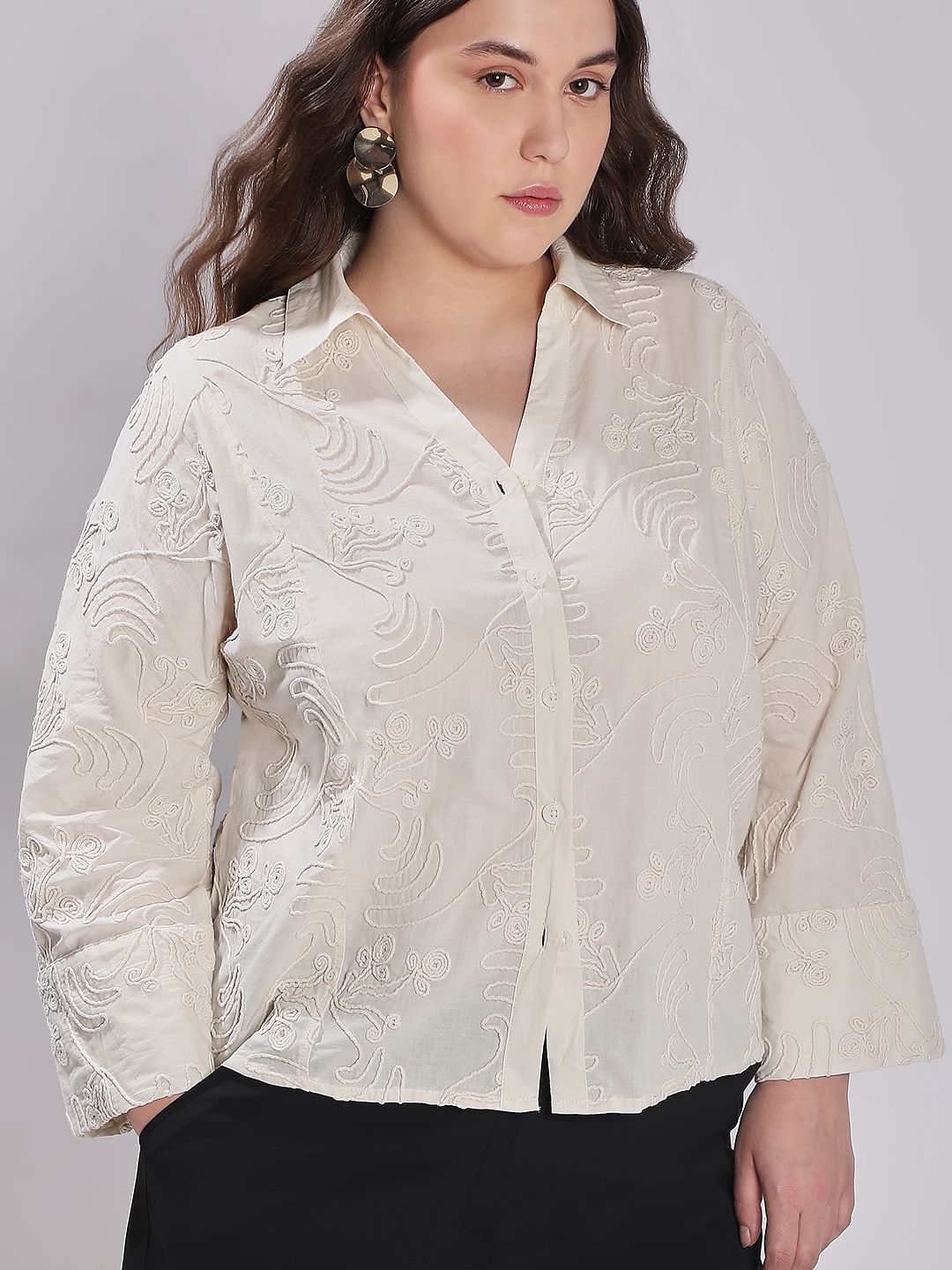 Curve Off-White Cording Detail Cotton Shirt