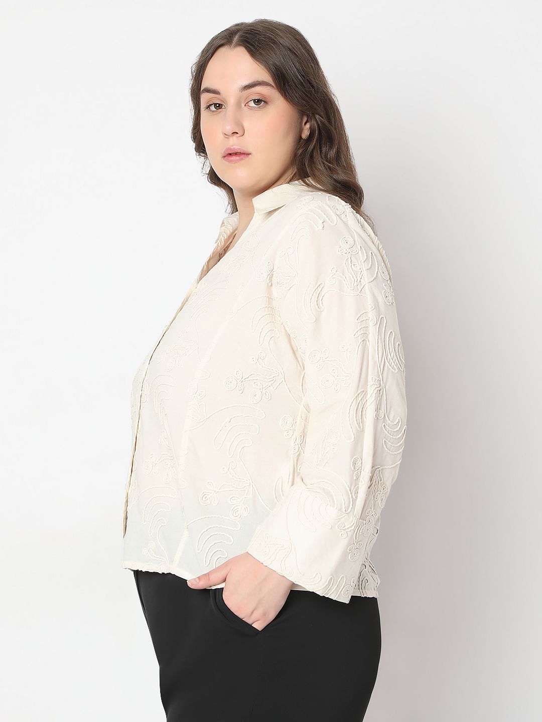 Curve Off-White Cording Detail Cotton Shirt