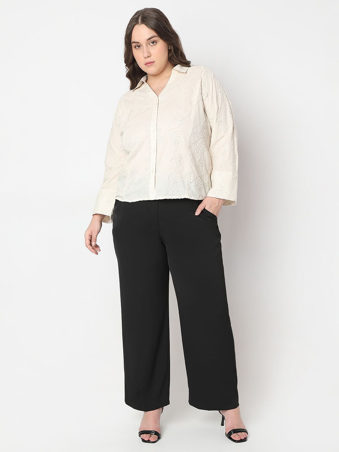 Curve Off-White Cording Detail Cotton Shirt
