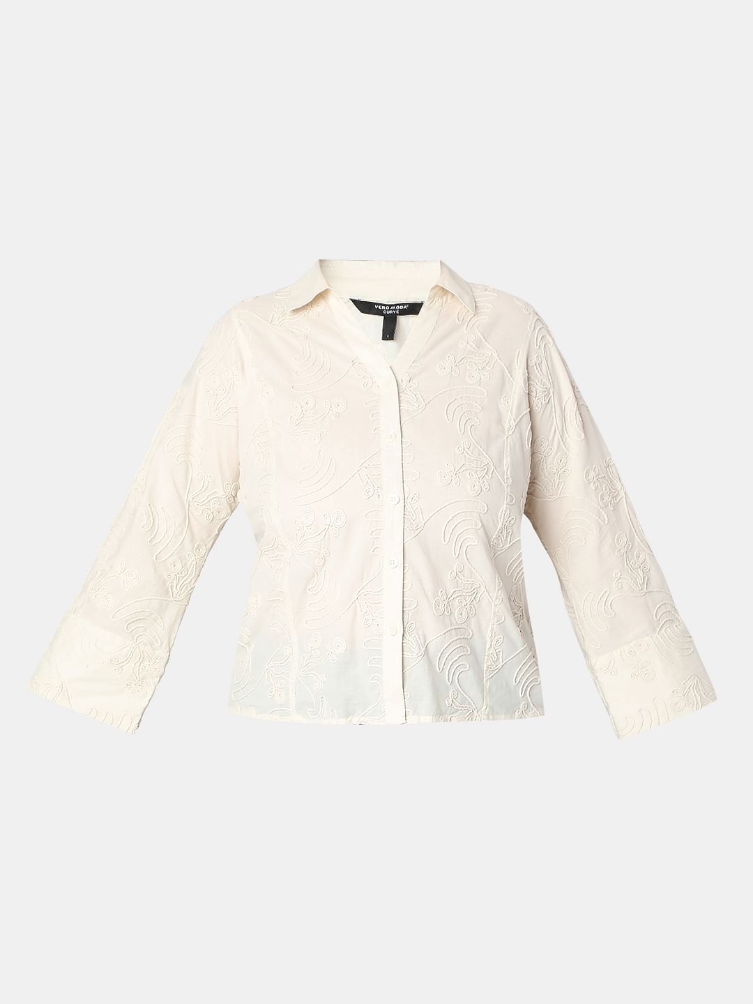 Curve Off-White Cording Detail Cotton Shirt