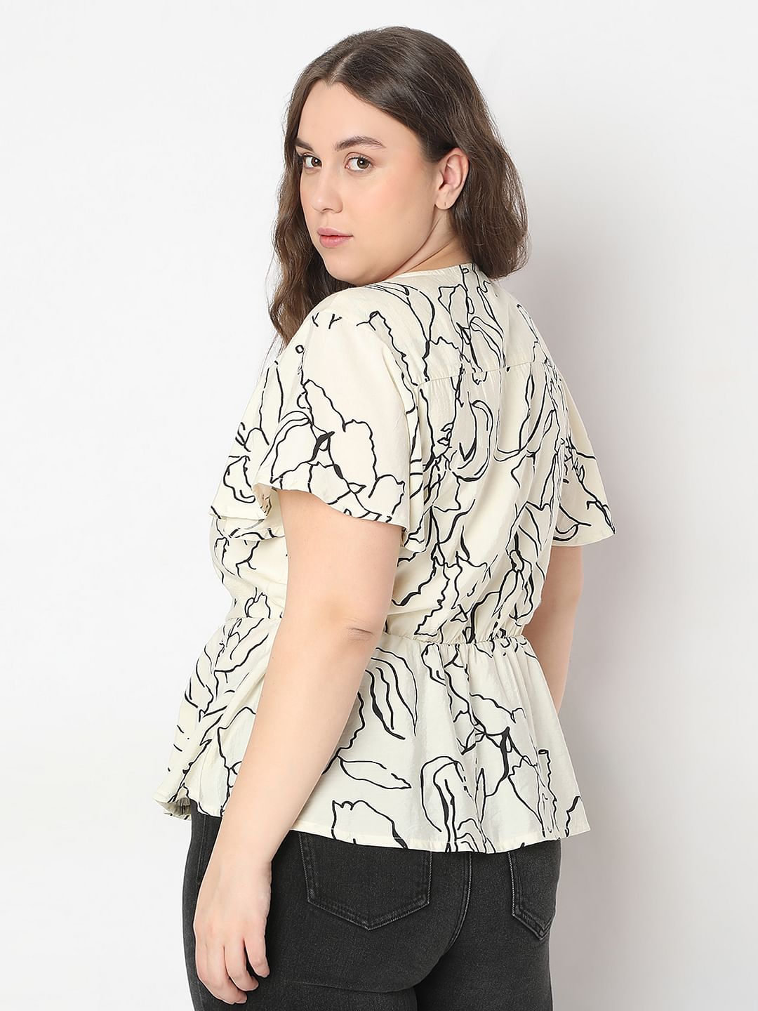 Curve Off-White Printed Peplum Top