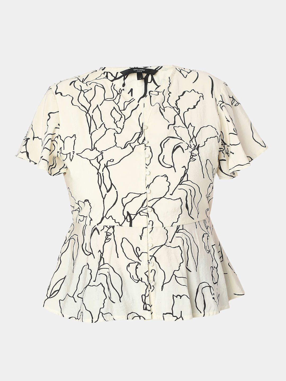 Curve Off-White Printed Peplum Top
