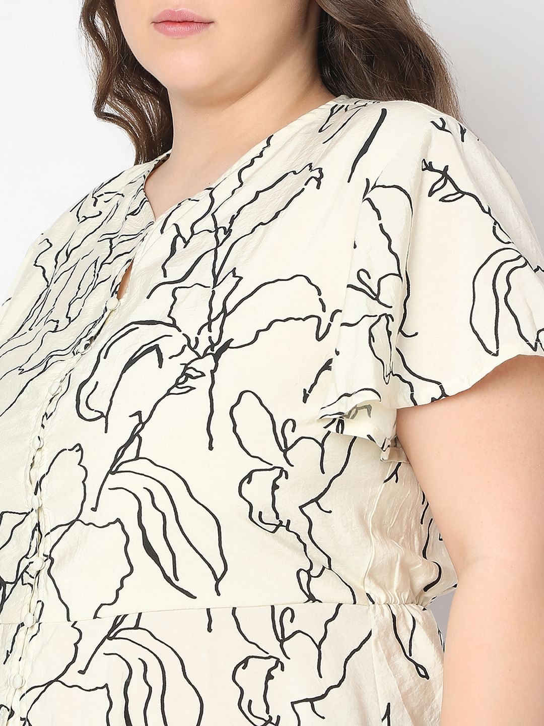 Curve Off-White Printed Peplum Top