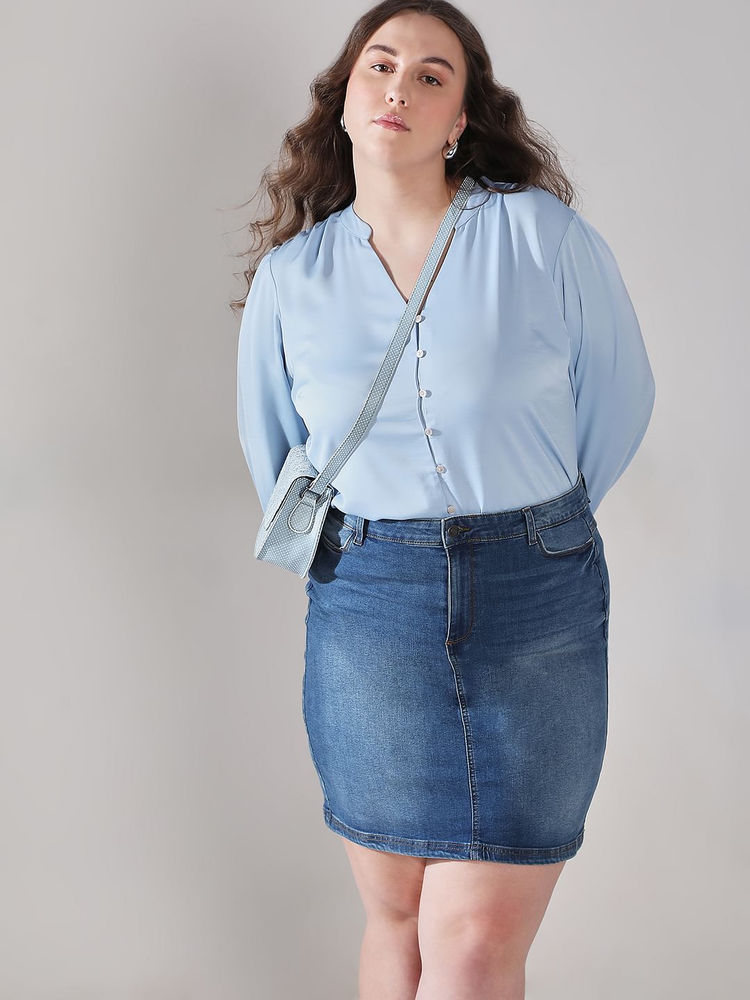 Curve Powder Blue V-Neck Top
