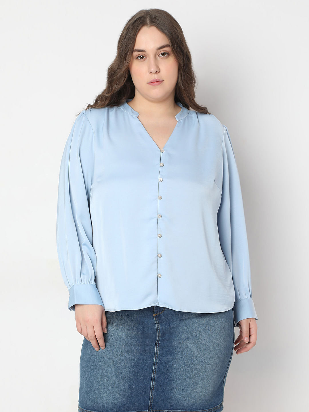 Curve Powder Blue V-Neck Top