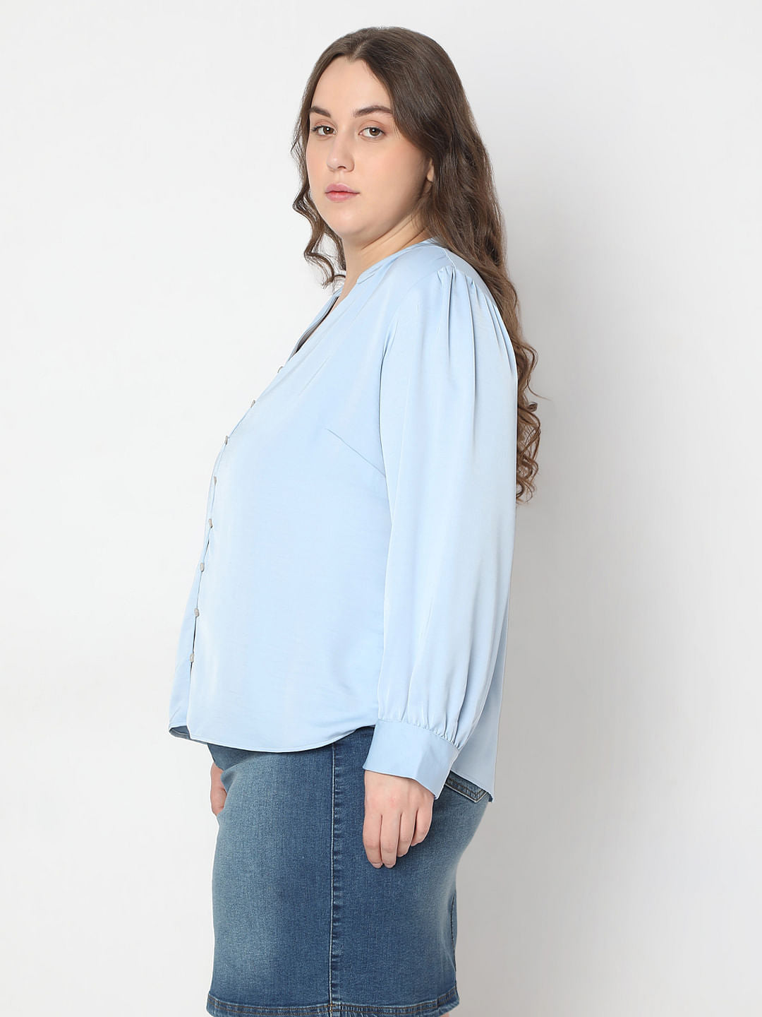 Curve Powder Blue V-Neck Top