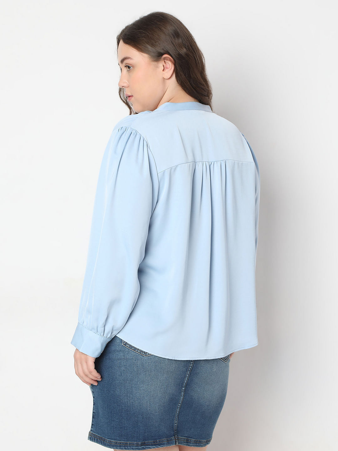 Curve Powder Blue V-Neck Top