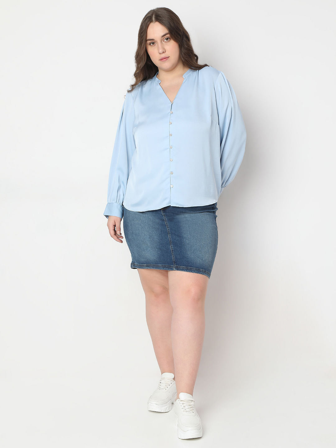 Curve Powder Blue V-Neck Top