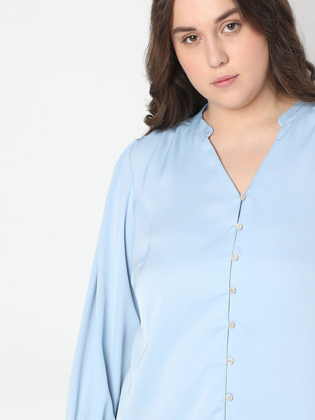Curve Powder Blue V-Neck Top