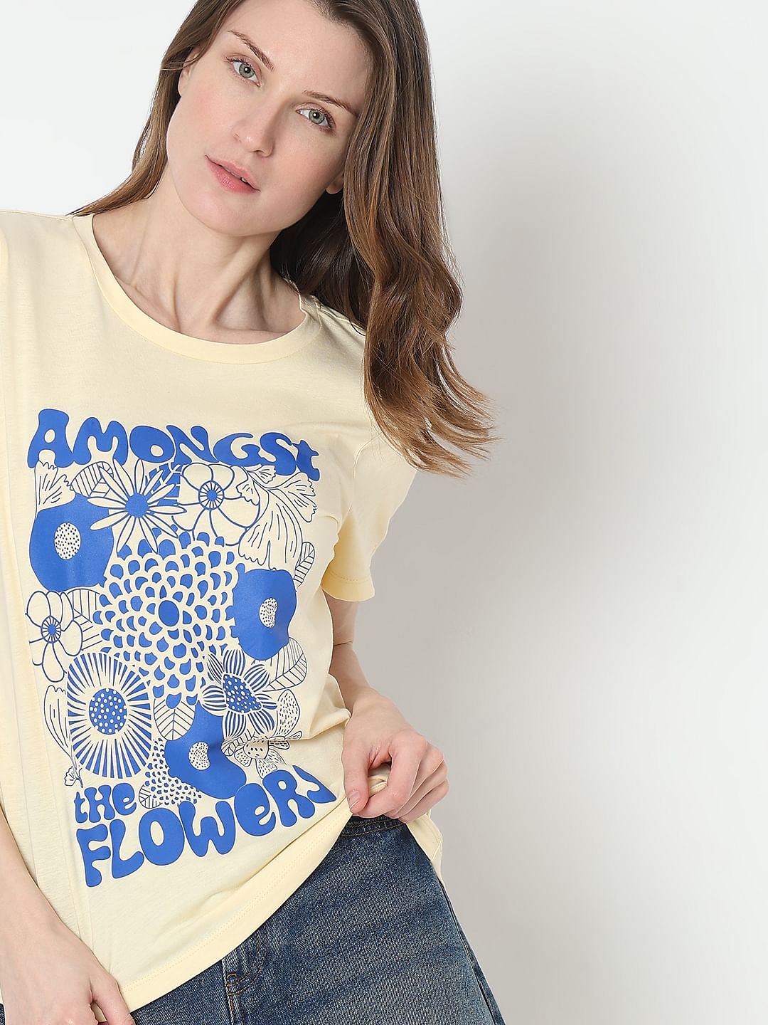 Yellow Graphic Print Cotton T-Shirt