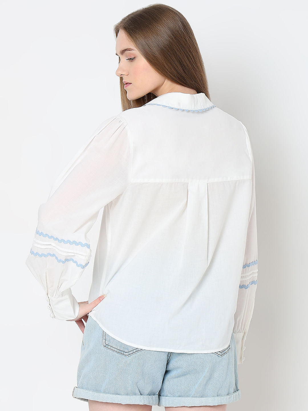 White Contrast Lace Cotton Shirt