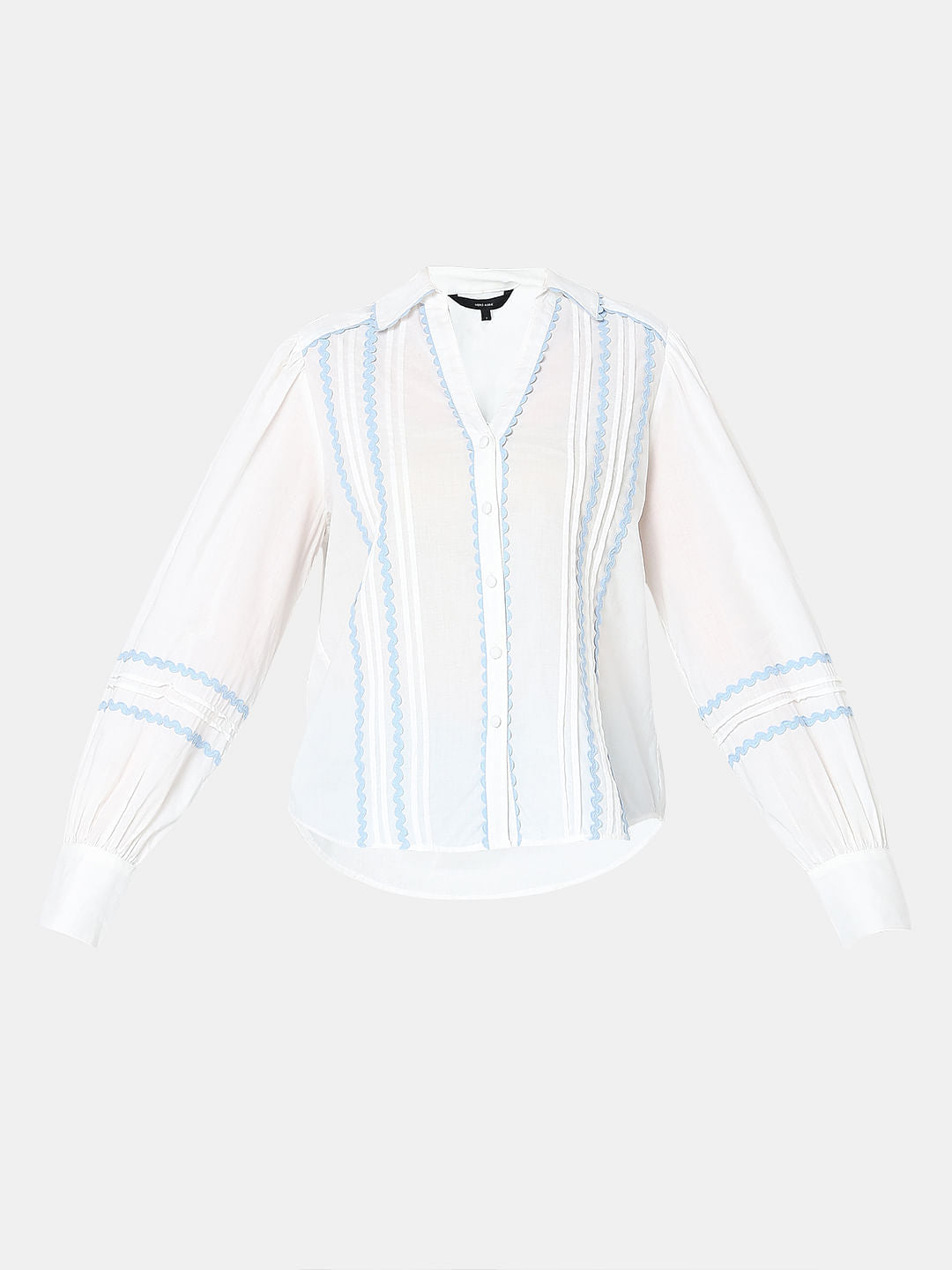 White Contrast Lace Cotton Shirt