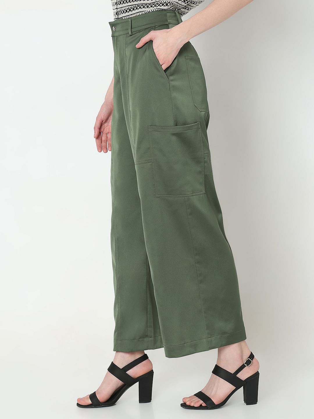 Green Mid Rise Cargo Pants