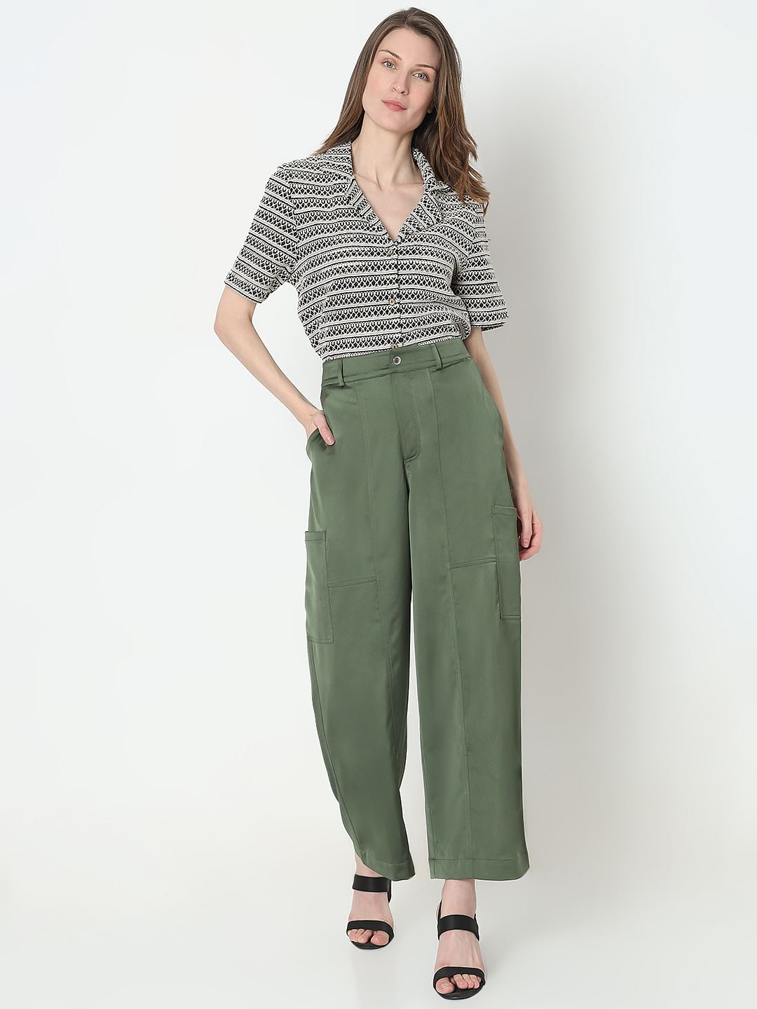 Green Mid Rise Cargo Pants