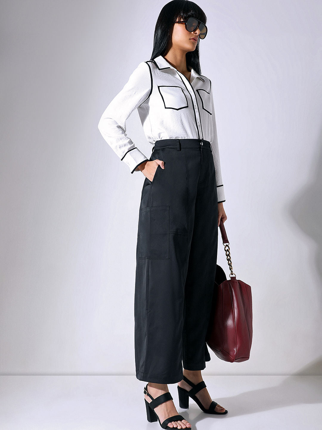 Black Straight Fit Cargo Pants